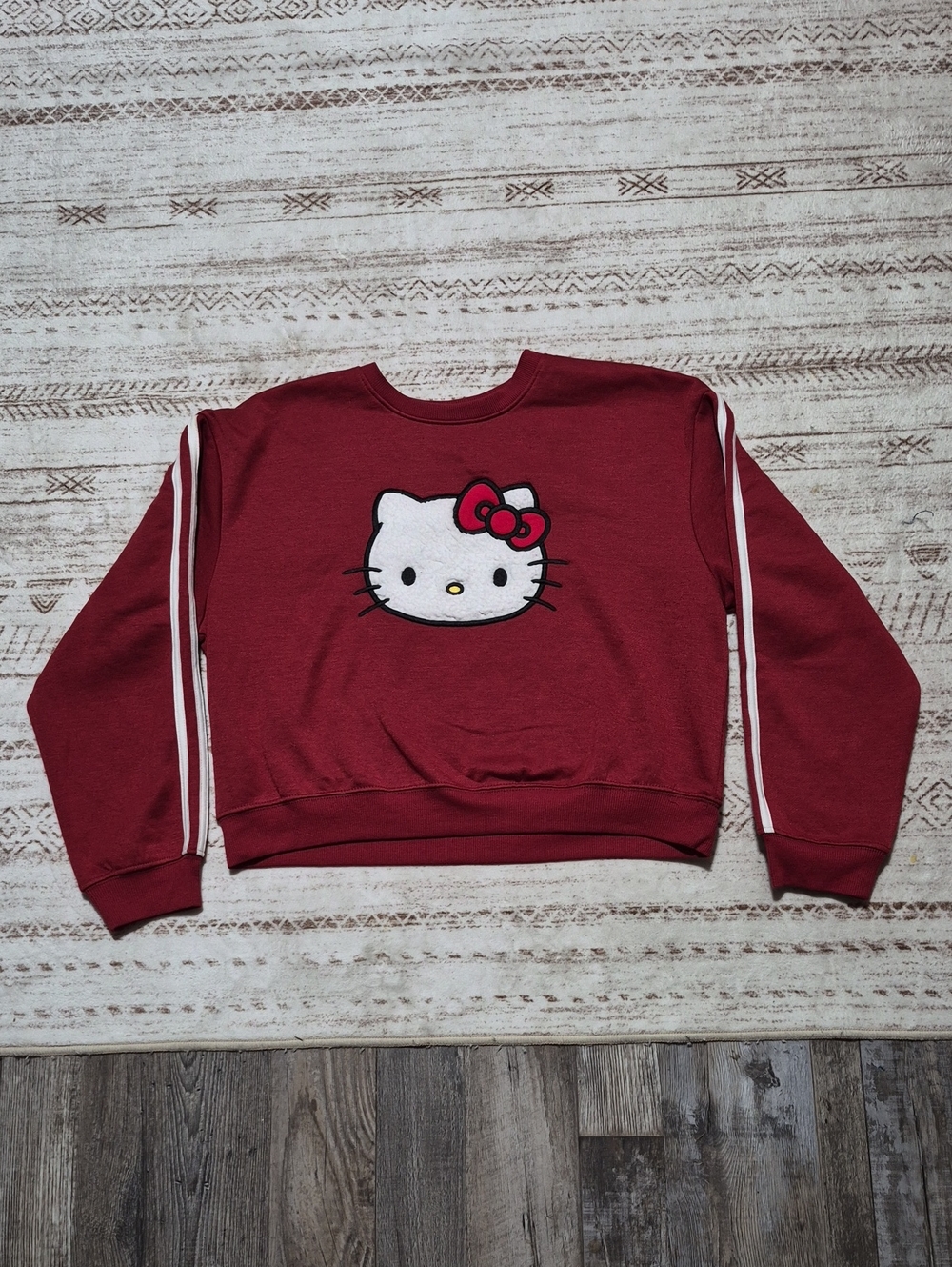 Hello Kitty Maroon Crewneck Sweatshirt with White Stripes